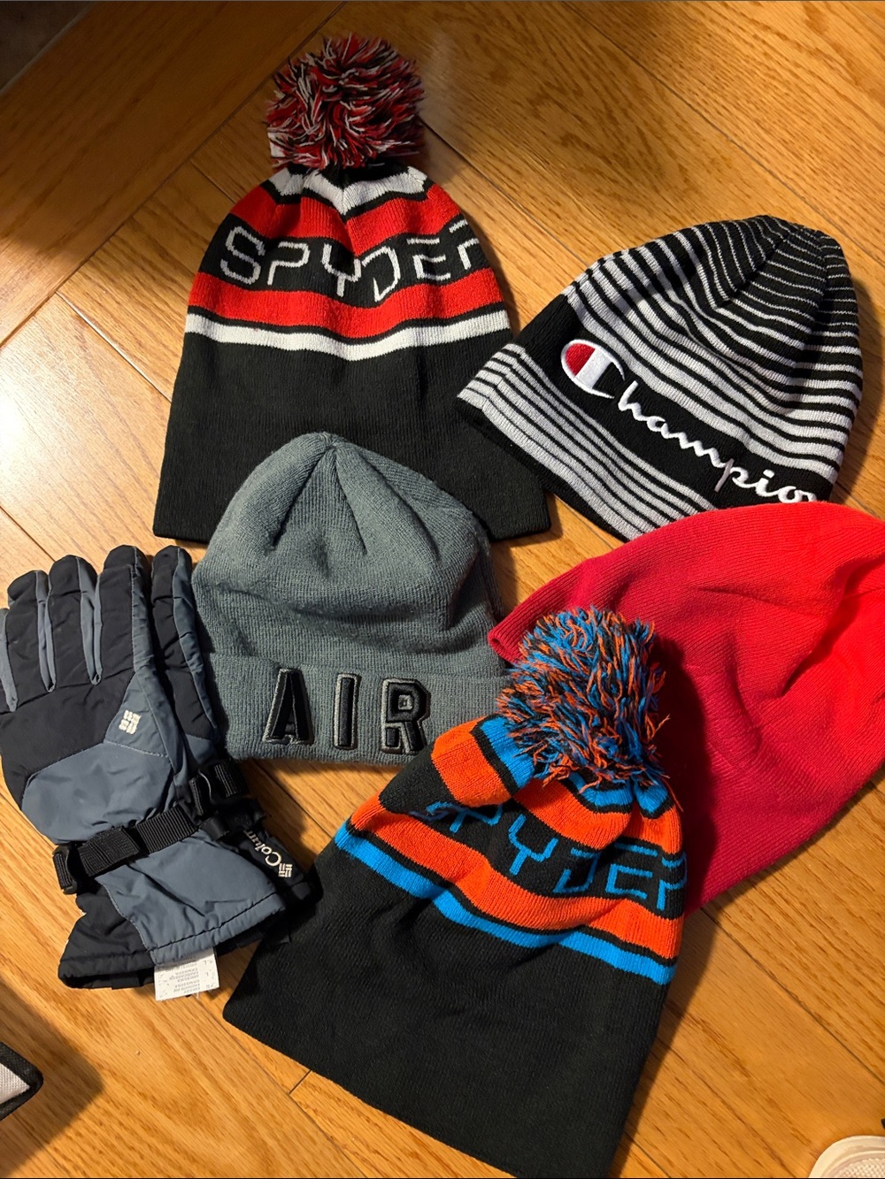 Spyder Kids Black, Red & White Pom Beanie